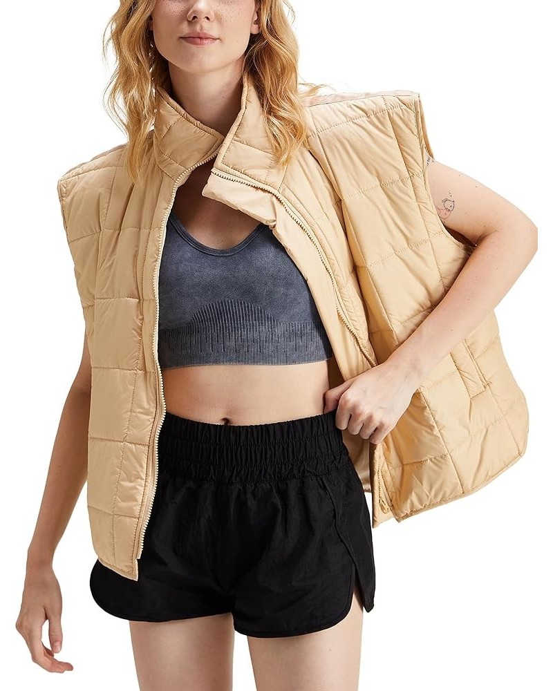 Women's Warm Quilted Puffer Vest Stand Collar Sleeveless Zip Up Padded Gilet Jacket Khaki $6.00 Vests