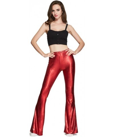 Women's Wetlook Wide Leg Flared Bootcut Palazzo Hippie Pants Metallic Bell Bottom Retro 70s Trousers Red $7.01 Pants