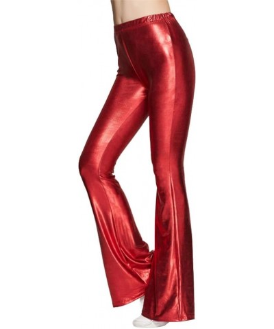 Women's Wetlook Wide Leg Flared Bootcut Palazzo Hippie Pants Metallic Bell Bottom Retro 70s Trousers Red $7.01 Pants