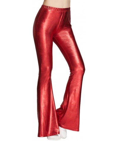 Women's Wetlook Wide Leg Flared Bootcut Palazzo Hippie Pants Metallic Bell Bottom Retro 70s Trousers Red $7.01 Pants