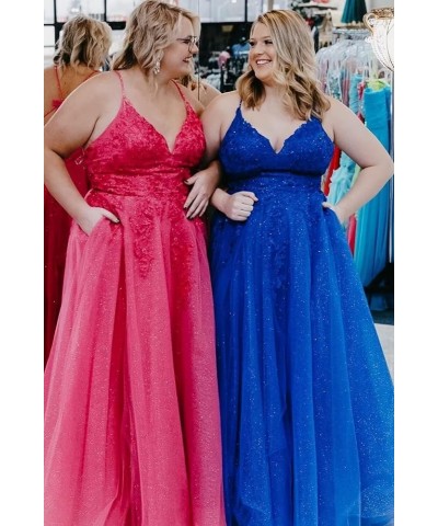 Lace Appliques Prom Dresses for Women Glitter Tulle Wedding Ball Gown V Neck Long Formal Evening Party Dress Navy Blue $29.96...