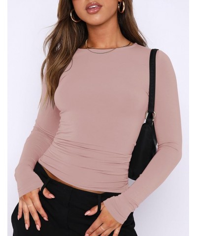 Long Sleeve Crop Tops for Women 2 Pack Fall Going Out Outfits Cute Tight Basic Tees Shirt One Black and One Pink $9.50 T-Shirts