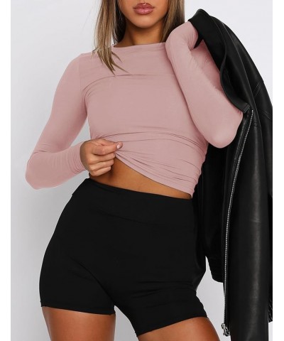 Long Sleeve Crop Tops for Women 2 Pack Fall Going Out Outfits Cute Tight Basic Tees Shirt One Black and One Pink $9.50 T-Shirts