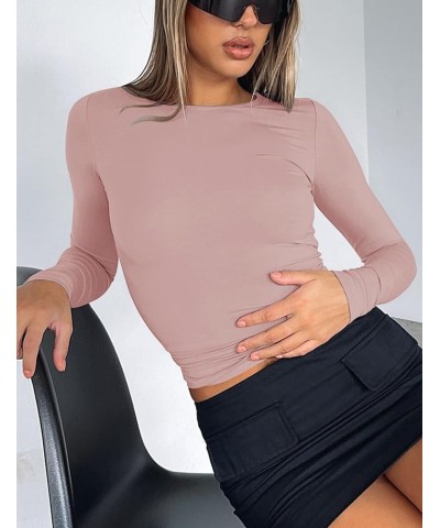 Long Sleeve Crop Tops for Women 2 Pack Fall Going Out Outfits Cute Tight Basic Tees Shirt One Black and One Pink $9.50 T-Shirts