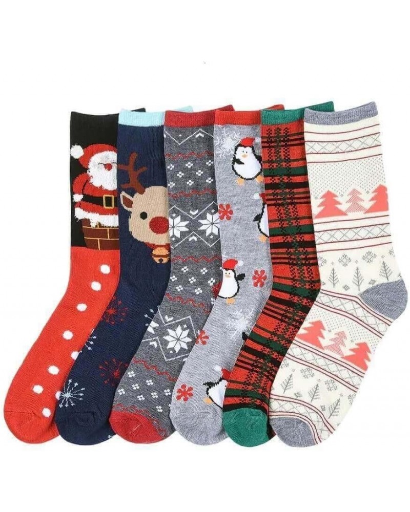 6-PACK Women's Comfort Design Crew Socks, Solid Color, Stripes Pattern Print Socks X-mas2 $9.68 Activewear