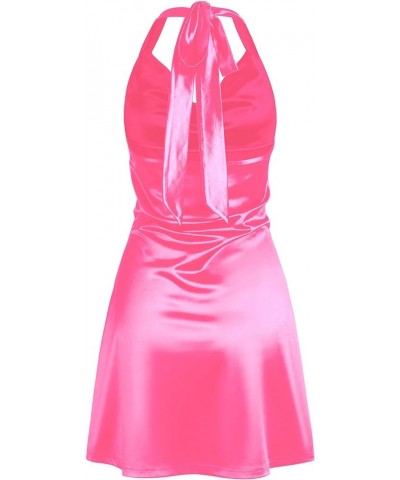 Women Halterneck Satin Mini Dress Sexy Cowl Neck Silky Party Cocktail Club Dress 0-hot Pink $20.24 Dresses