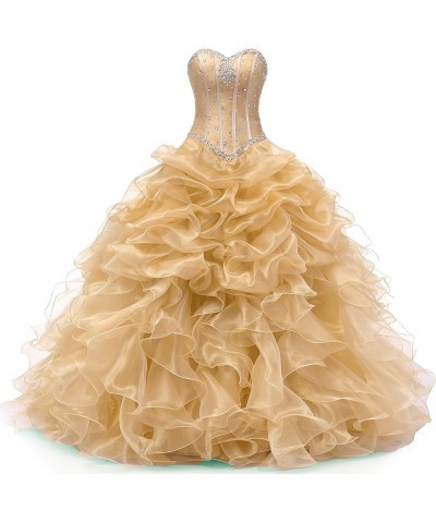 Women's Ball Gown Organza Quinceanera Dresses Prom Gowns Gold $47.18 Dresses