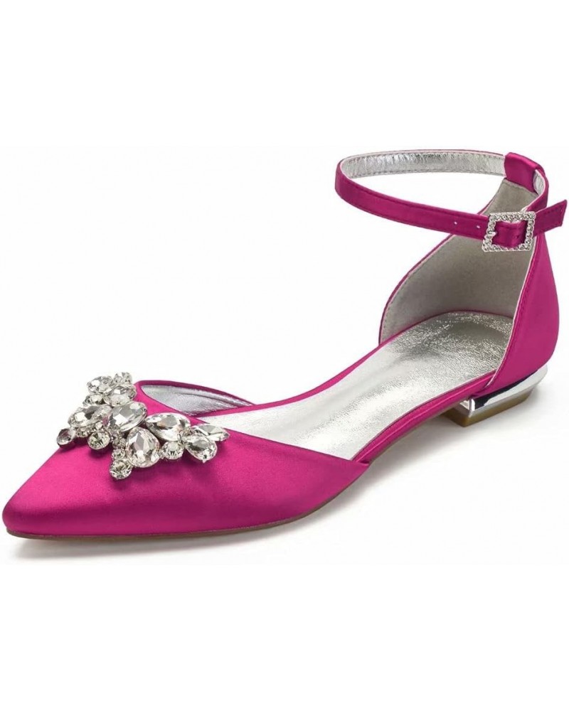 Satin Rhinestones Wedding Flats Shoes for Bride Pointed Toe Prom Evening Bridal Party Dress Flats Women 5047-63 Fushia $20.25...