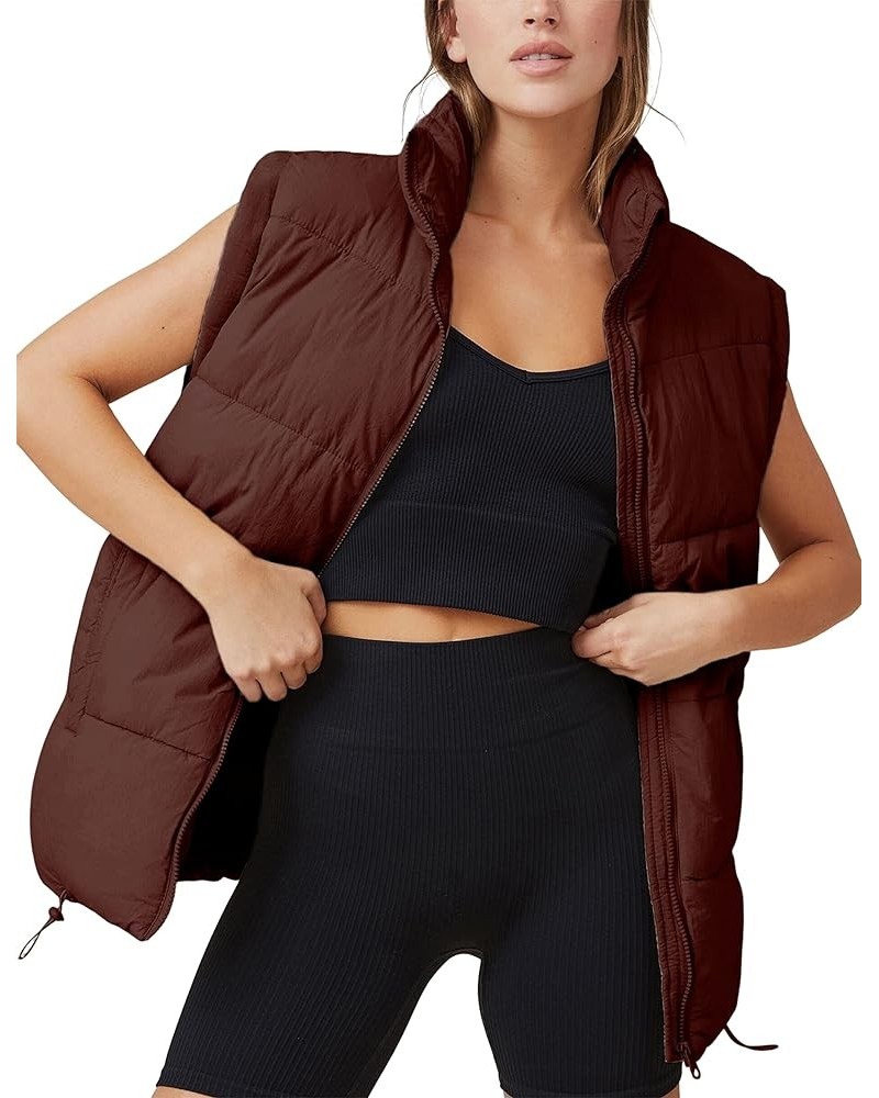 Womens Casual Puffer Vest Stand Collar Full Zip Sleeveless Padded Puffy Gilet Brown $17.84 Vests