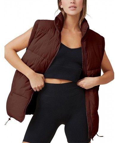 Womens Casual Puffer Vest Stand Collar Full Zip Sleeveless Padded Puffy Gilet Brown $17.84 Vests