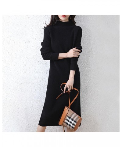 Women's Knit Sweater Dress Half High Collar Wool Knitted Dress Solid Color Long Sleeve Sweater Dress, S-2XL Ay1-black $11.50 ...