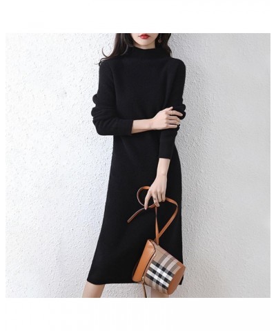 Women's Knit Sweater Dress Half High Collar Wool Knitted Dress Solid Color Long Sleeve Sweater Dress, S-2XL Ay1-black $11.50 ...