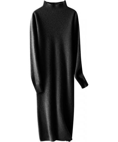 Women's Knit Sweater Dress Half High Collar Wool Knitted Dress Solid Color Long Sleeve Sweater Dress, S-2XL Ay1-black $11.50 ...