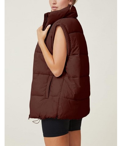 Womens Casual Puffer Vest Stand Collar Full Zip Sleeveless Padded Puffy Gilet Brown $17.84 Vests