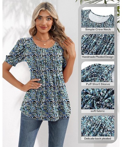 Women's Puff Short Sleeve Tunic Tops Pleated Crew Neck Blouses Dressy Casual Loose Spring and Summer T-Shirts Blue Flower $11...