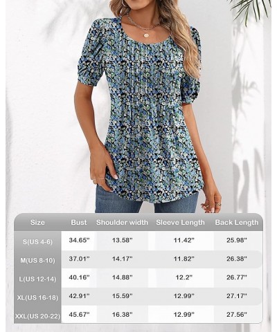 Women's Puff Short Sleeve Tunic Tops Pleated Crew Neck Blouses Dressy Casual Loose Spring and Summer T-Shirts Blue Flower $11...