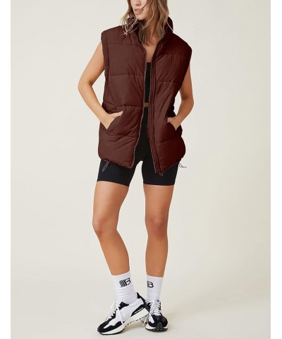 Womens Casual Puffer Vest Stand Collar Full Zip Sleeveless Padded Puffy Gilet Brown $17.84 Vests