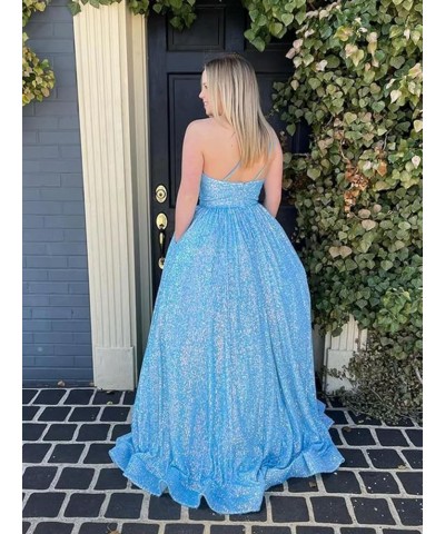 One Shoulder Sequin Prom Dresses 2024 Long Ball Gowns Formal Dresses for Women Sparkly with Pockets Pink $26.95 Dresses