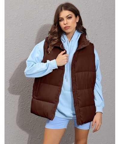 Womens Casual Puffer Vest Stand Collar Full Zip Sleeveless Padded Puffy Gilet Brown $17.84 Vests