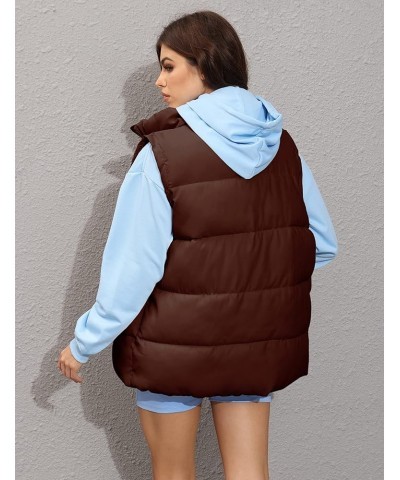 Womens Casual Puffer Vest Stand Collar Full Zip Sleeveless Padded Puffy Gilet Brown $17.84 Vests