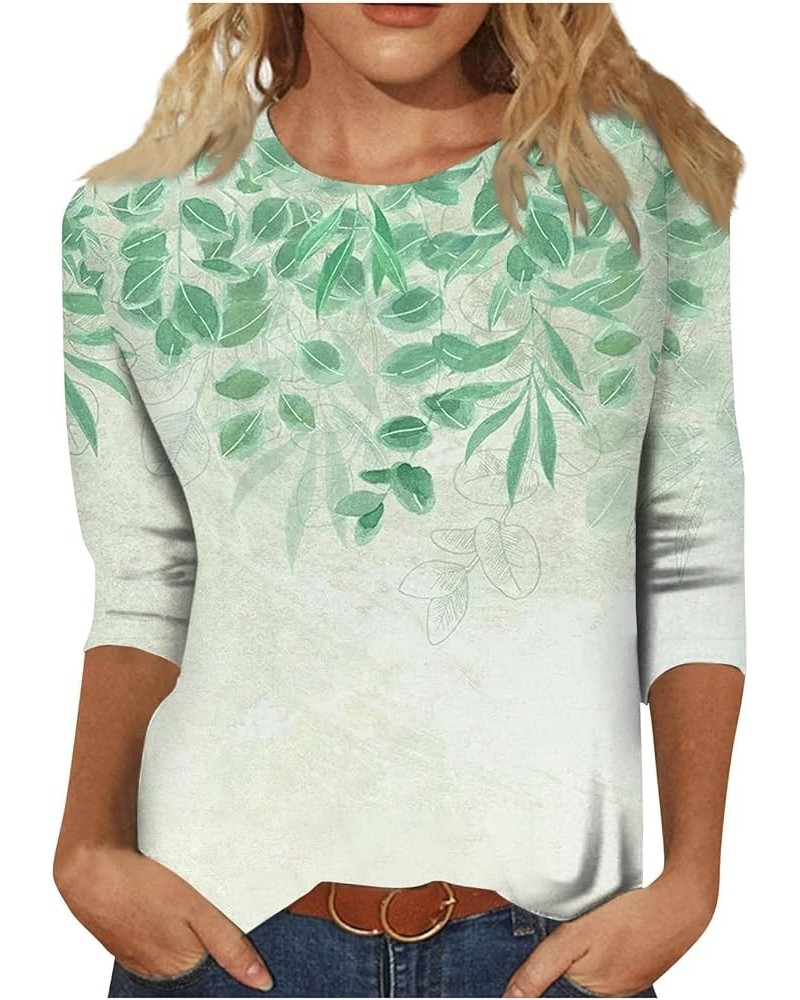 Plus Size Tops for Women Summer Crewneck 3/4 Sleeve Tees for Women Graphic T Shirt Loose Blouses Shirt Fall Clothes N004-gree...