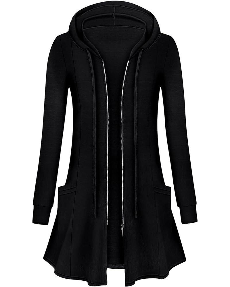 Cucuchy Womens Long Hoodies Casual Zip Up Tunic Sweatshirt Open Front Cardigan Black $18.50 Hoodies & Sweatshirts