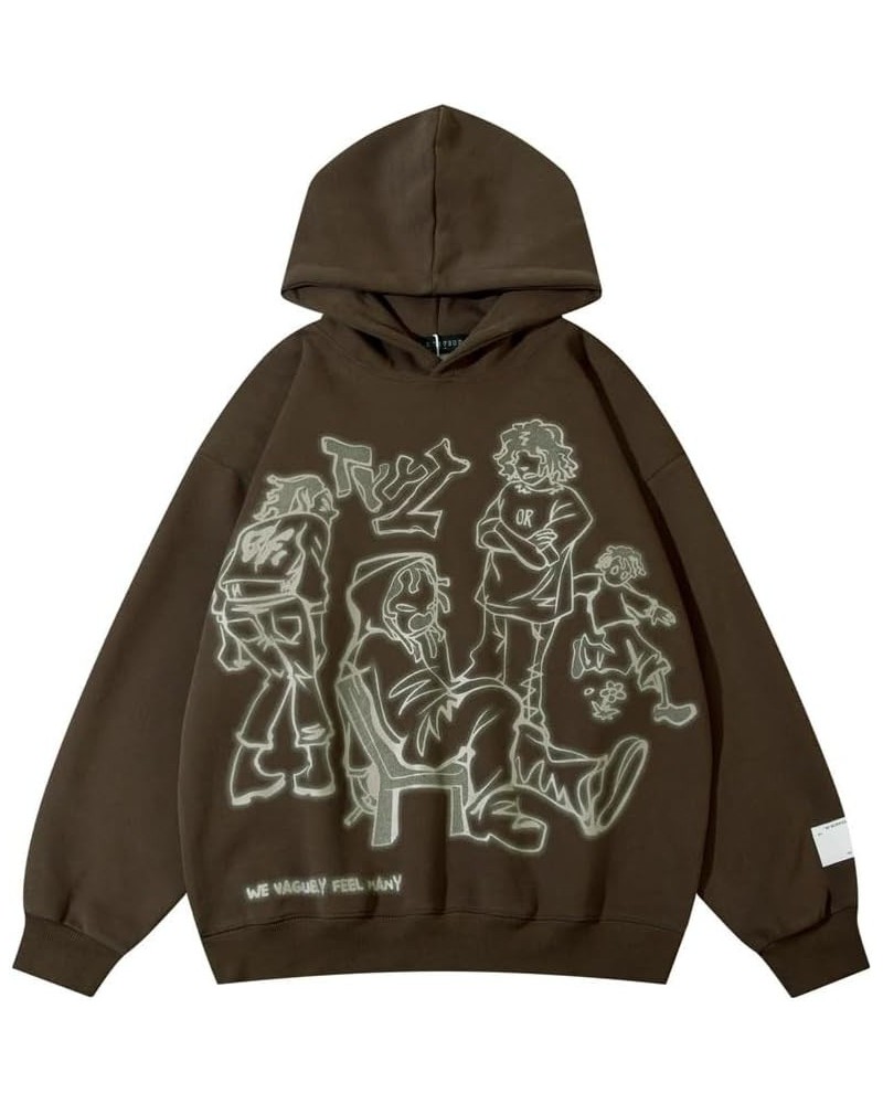 Women Cute Cartoon Print Hoodies Y2k Graphic Design Tops Unisex Oversized Vintage Clothes Pullover Sweatshirt Brown $10.61 Ho...