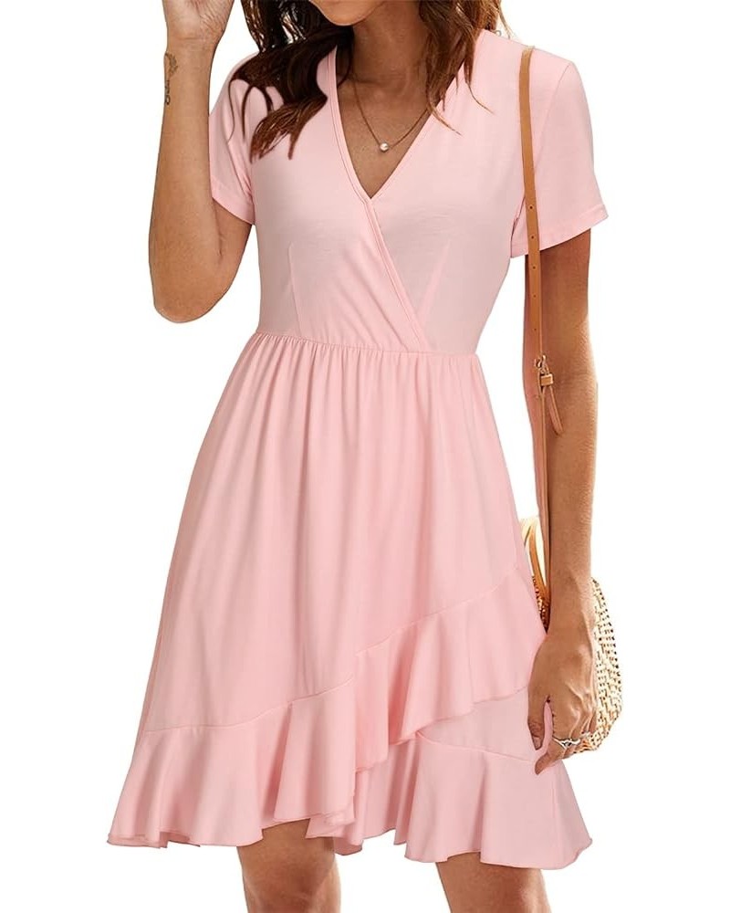 Womens Summer Floral Wrap V Neck Adjustable Spaghetti Casual Ruffle Dress Short Sleeve Short Sleeve-pink $17.35 Dresses