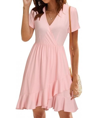 Womens Summer Floral Wrap V Neck Adjustable Spaghetti Casual Ruffle Dress Short Sleeve Short Sleeve-pink $17.35 Dresses