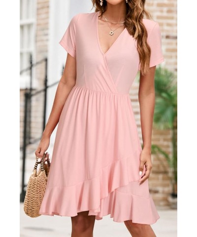 Womens Summer Floral Wrap V Neck Adjustable Spaghetti Casual Ruffle Dress Short Sleeve Short Sleeve-pink $17.35 Dresses