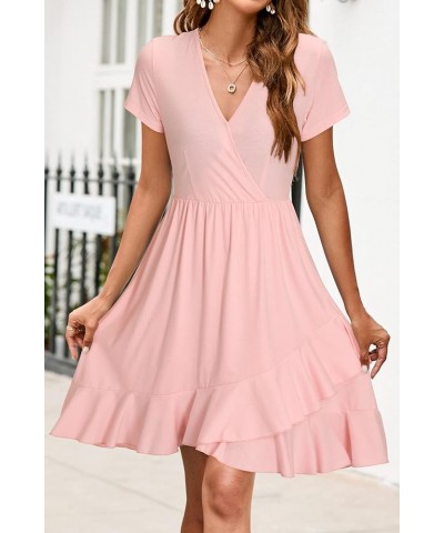 Womens Summer Floral Wrap V Neck Adjustable Spaghetti Casual Ruffle Dress Short Sleeve Short Sleeve-pink $17.35 Dresses