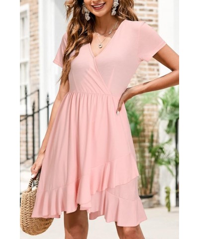 Womens Summer Floral Wrap V Neck Adjustable Spaghetti Casual Ruffle Dress Short Sleeve Short Sleeve-pink $17.35 Dresses