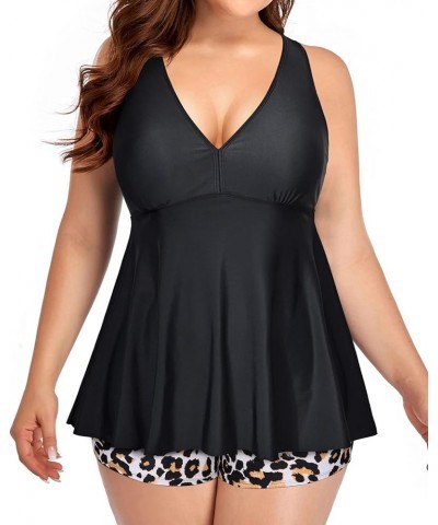 Plus Size Swimsuits with Shorts Two Piece Tankini for Women Flowy Bathing Suits Athletic Swimwear Black Leopard $18.00 Swimsuits