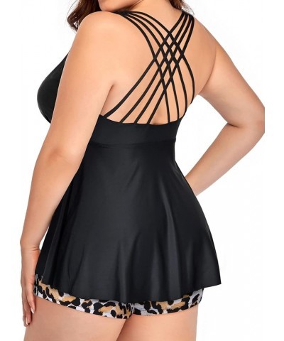 Plus Size Swimsuits with Shorts Two Piece Tankini for Women Flowy Bathing Suits Athletic Swimwear Black Leopard $18.00 Swimsuits