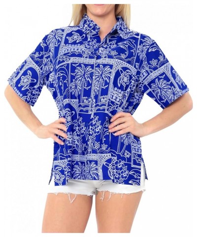 Hawaiian Shirts Womens Beach Short Sleeve Blouse Shirt Button Down Vacation Dress Summer Colorful Blouses for Women Marine Th...