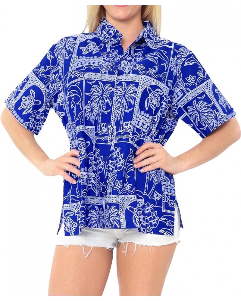 Hawaiian Shirts Womens Beach Short Sleeve Blouse Shirt Button Down Vacation Dress Summer Colorful Blouses for Women Marine Th...