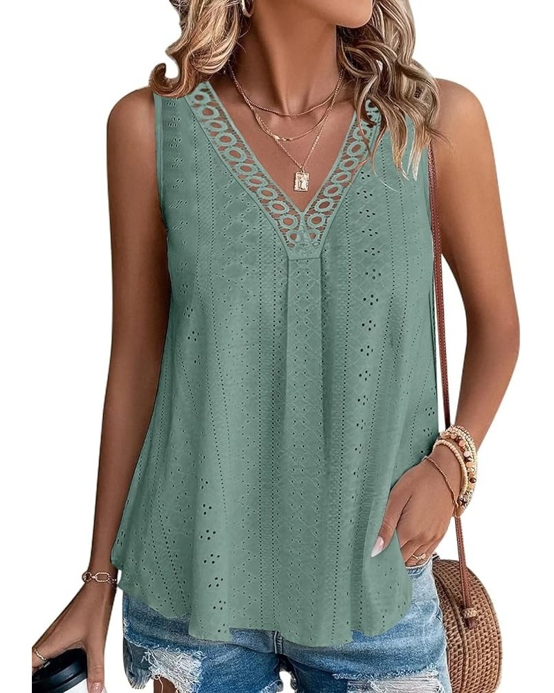 Women Summer Tops 2024 Trendy Sleeveless Tank Tops Dressy Casual Cute Loose Fit Lace V Neck T-Shirt Blouse Tunic Lace Green $...