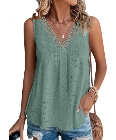 Women Summer Tops 2024 Trendy Sleeveless Tank Tops Dressy Casual Cute Loose Fit Lace V Neck T-Shirt Blouse Tunic Lace Green $...