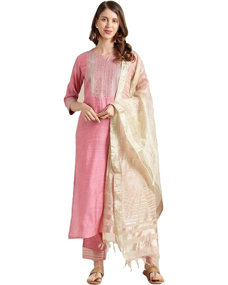 Indian Kurta Set for Women with Dupatta Indian Designer Party Wear Kurti with Palazzo for Dress Tunic Top Pink-2 $27.60 Tops