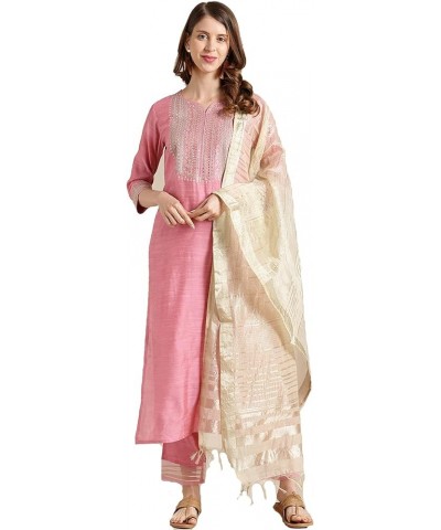 Indian Kurta Set for Women with Dupatta Indian Designer Party Wear Kurti with Palazzo for Dress Tunic Top Pink-2 $27.60 Tops