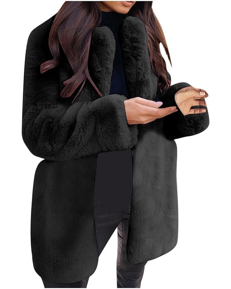 Women's Faux Fur Coat Fuzzy Warm Winter Oversized Outwear Long Cardigan Lapel Collar Jacket Overcoat Black $16.09 Coats