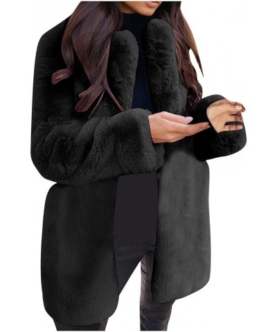 Women's Faux Fur Coat Fuzzy Warm Winter Oversized Outwear Long Cardigan Lapel Collar Jacket Overcoat Black $16.09 Coats