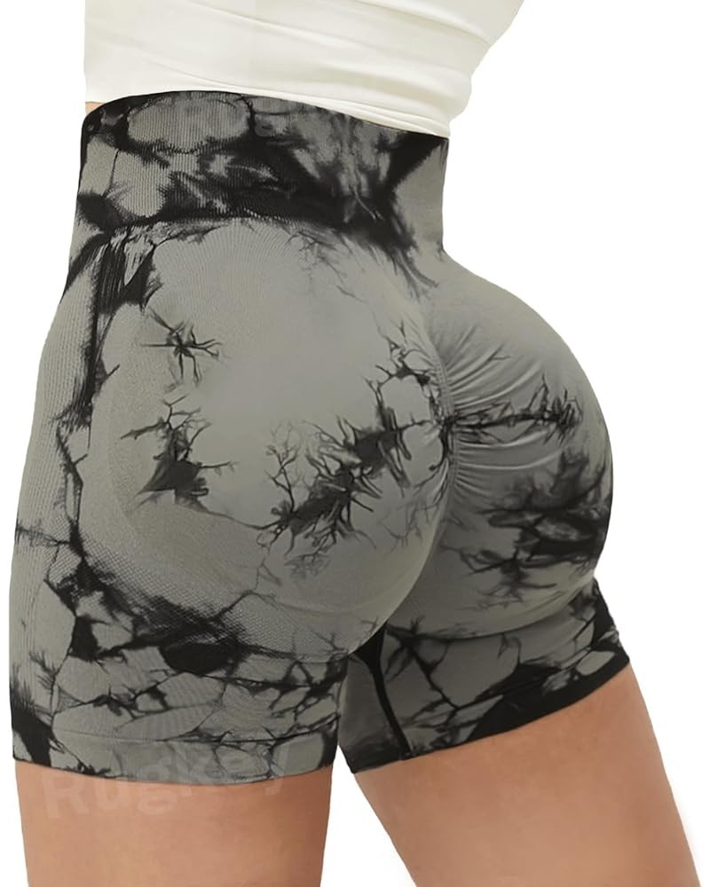 Seamless Shorts for Women High Waist Tie Dye Workout Yoga Gym Scrunch Butt Lifting Cycling Biker Shorts 1 Black Grey $12.31 A...