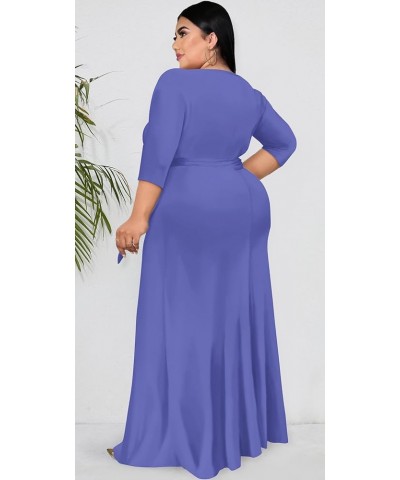 Women's Plus Size Maxi Dresses 3/4 Sleeve Casual V Neck Dress with Belt Pockets 06-royal Purple $20.58 Dresses