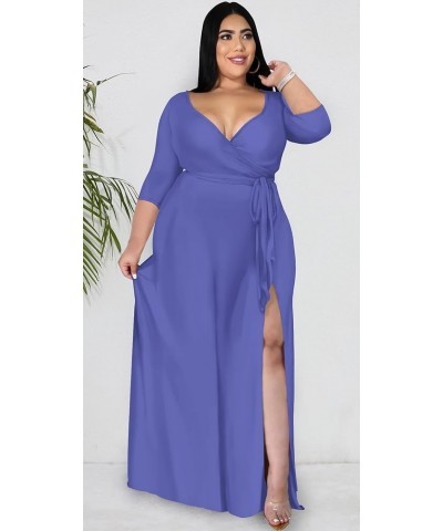 Women's Plus Size Maxi Dresses 3/4 Sleeve Casual V Neck Dress with Belt Pockets 06-royal Purple $20.58 Dresses