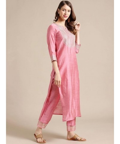 Indian Kurta Set for Women with Dupatta Indian Designer Party Wear Kurti with Palazzo for Dress Tunic Top Pink-2 $27.60 Tops