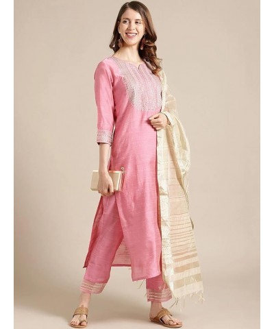 Indian Kurta Set for Women with Dupatta Indian Designer Party Wear Kurti with Palazzo for Dress Tunic Top Pink-2 $27.60 Tops