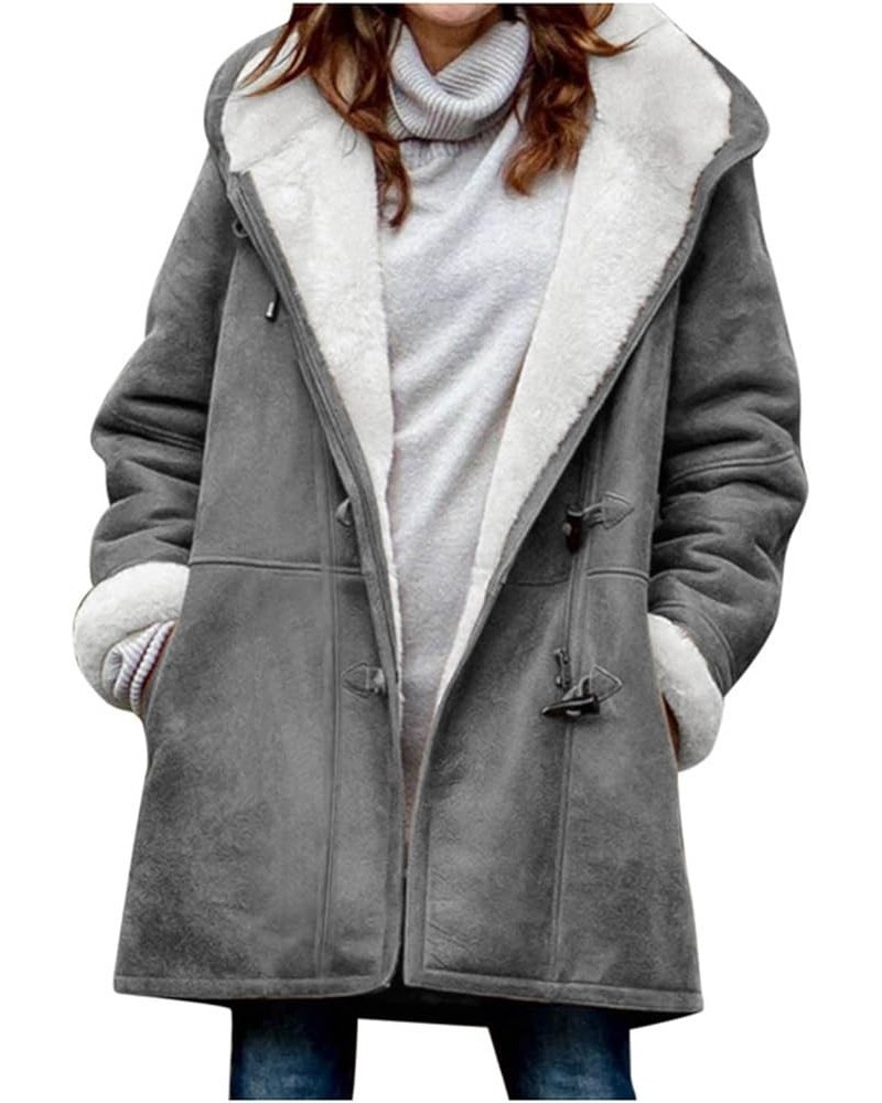 Women's Suede Fleece Lined Jacket with Hooded Winter Trendy Oversized Sherpa Hoodies Long Sleeve Horn Button Coats On Sale01-...