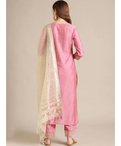 Indian Kurta Set for Women with Dupatta Indian Designer Party Wear Kurti with Palazzo for Dress Tunic Top Pink-2 $27.60 Tops