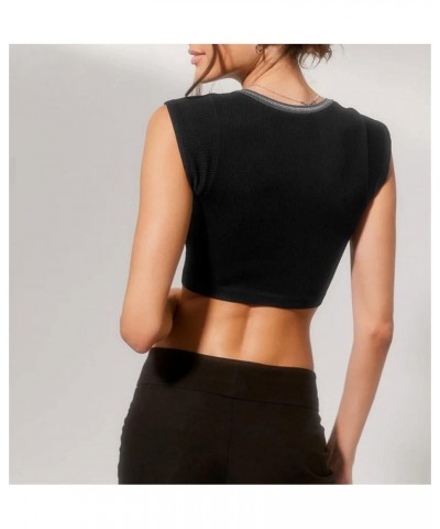 Women's Crop Tops Slim Fit Ribbed Knit Basic Tank Tops Short Sleeve Shirt Y2k Top A-black $12.99 Tanks